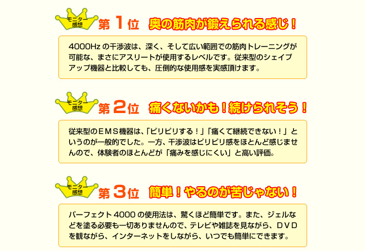 干渉波EMS機器パーフェクト4000モニター感想結果